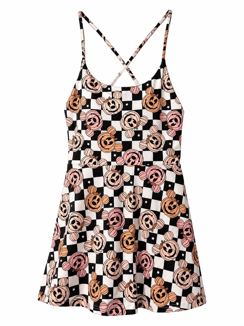 Kingdoms & Co Mickey Checkered Heads Pumpkin Halloween Athletic Dress - 1X/2X